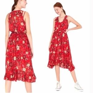 ▪️Farm Rio Flor De Luz Sleeveless Sheer Dress With Frills Red